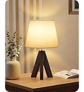 GOEBLESON Tripod Table Lamp, 14.6" Small Bedside Table Lamp, Modern Nightstand Lamp with White Li...