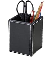 KINGFOM PU Leather Square Pens Pencils Holder Cup Desktop Stationery Organizer Case Office Access...