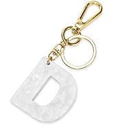 Junyuerly Gold KeyRing White Initial Pendant Thick Letter A B C D E F G Key Chain Bag Pendant for...