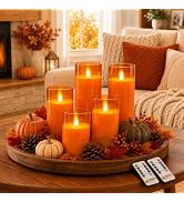Homemory Halloween Orange Flameless Candles, Battery Operated LED Candles with Remote and Timer, ...