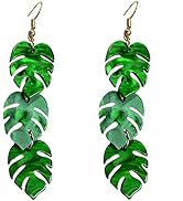 Green Palm Leaf Dangle Earrings for Women Girls Lightweight Resin Tropical Green Plant Statement ...