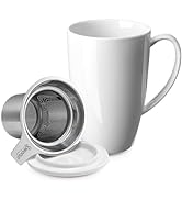 Sweese Tea Cup with Infuser and Lid, Microwave Safe Tea Mug with Handle - 15oz Ceramic Cup for Te...