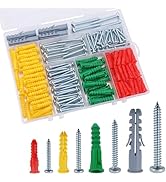 JEGONFRI 208PCS Drywall Anchors and Screws Assortment Kit, Wall Anchors and Screws Kit, 4 Sizes P...