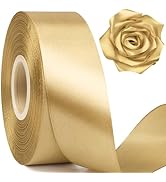 Mauproy 1-1/2 Inch Wide Champaign Gold Satin Ribbon, 50 Yards Solid Polyester Fabric Ribbon for R...