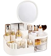 DASITON Makeup Organizer with Rechargeable Mirror,Makeup Brush Holder with 2 Drawers,Skincare and...