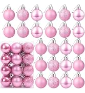 24 Count Mini Pink Ornaments for Mini Christmas Tree, Small Shatterproof Christmas Tree Ornaments...