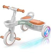 SEREED Colorful Lighting Toddler Tricycle for 2-5 Years Old Boys Girls, Adjustable Seat&Handlebar...