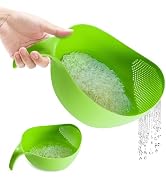 Rice Strainer with Handle - Lightweight Rice Washer Strainer Bowl with Smart Design for Easy Wate...