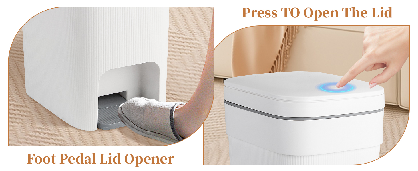 Two Ways to Open the Kitchen Trash Can, Foot Pedal Lid Opener, Press TO Open The Lid