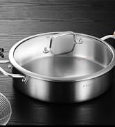 DELARLO Tri-Ply Stainless Steel Saute Pan 6 Quarts Deep Frying Pan