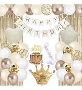 White and Gold Birthday Decorations, Beige Neutral Birthday Decor Cream Champagne Gold Birthday B...