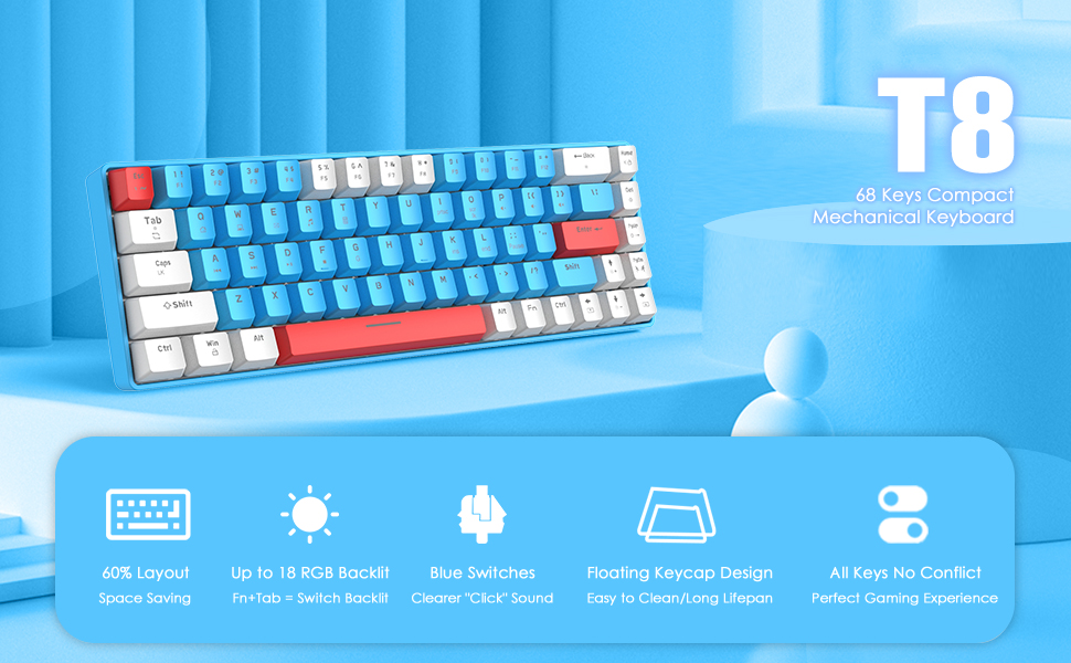 RK T8PRO Wired RGB Mechanical Gaming Keyboard for PC Mac Gamer