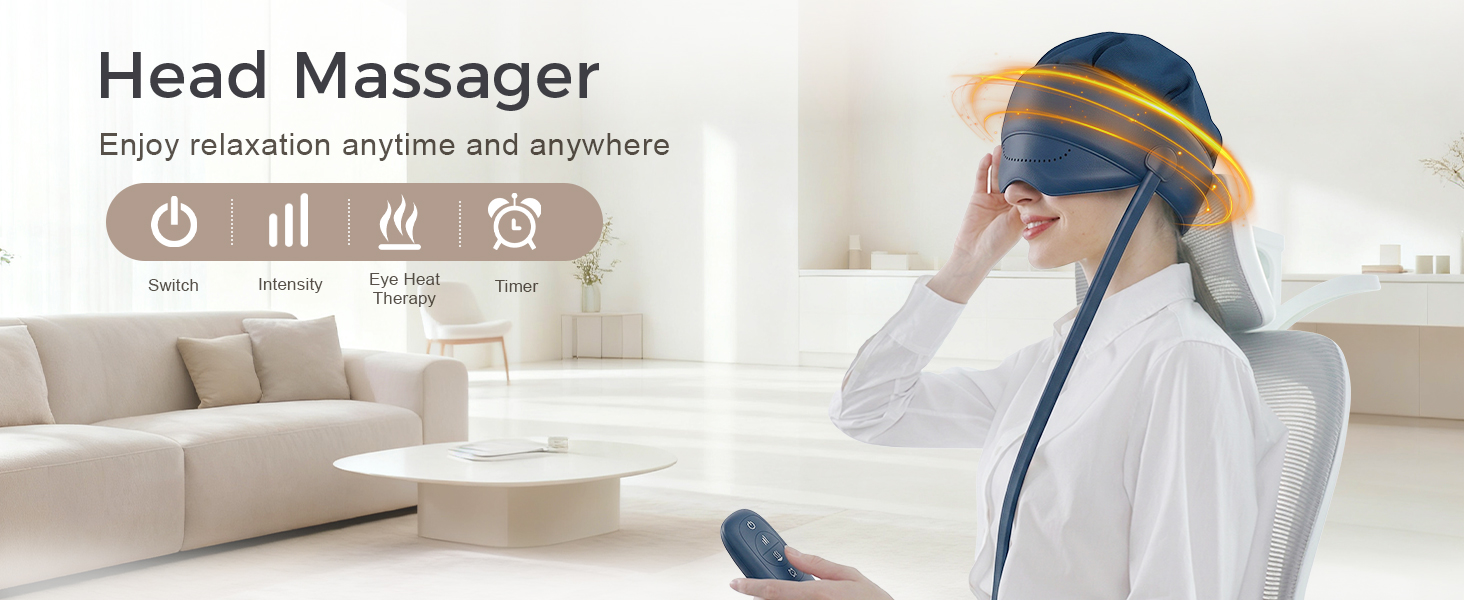 Full-Head Relaxation with Customizable Massage: Experience a professional-grade head and eye massage