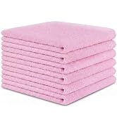 ZHAYAO 100% Cotton Wash Cloth, 12x12 Inch, 6 Pack, Pink | Highly Absorbent, Soft Feel Fingertip T...