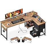 ODK 61'' L Shaped Desk with 4 Drawers, Reversible Corner Computer Desk with Storage, Power Outlet...