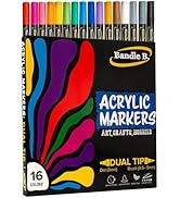Bandle B. Acrylic Paint Markers – Set of 16 Dual Tip Paint Pens with Dot and Brush Tip for Art, R...