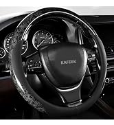 KAFEEK Wood Grain Steering Wheel Cover Microfiber Leather Universal 14 1/2-15 inch, Car Steering ...