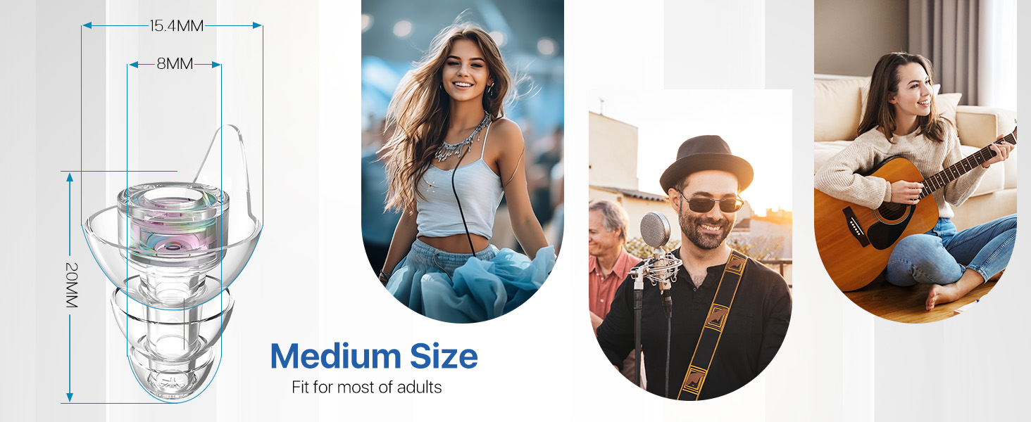 Medium-sized earplugs, specifically designed for adults, juniors