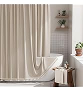 AmazerBath Farmhouse Shower Curtains for Bathroom, Tan Shower Curtain with Tassels, Taupe Rustic ...