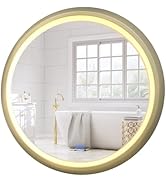 Round LED Mirror 24 Inch for Bathroom, Gold Metal Frame Lighted Vanity Mirror,Wall Mounted Circle...