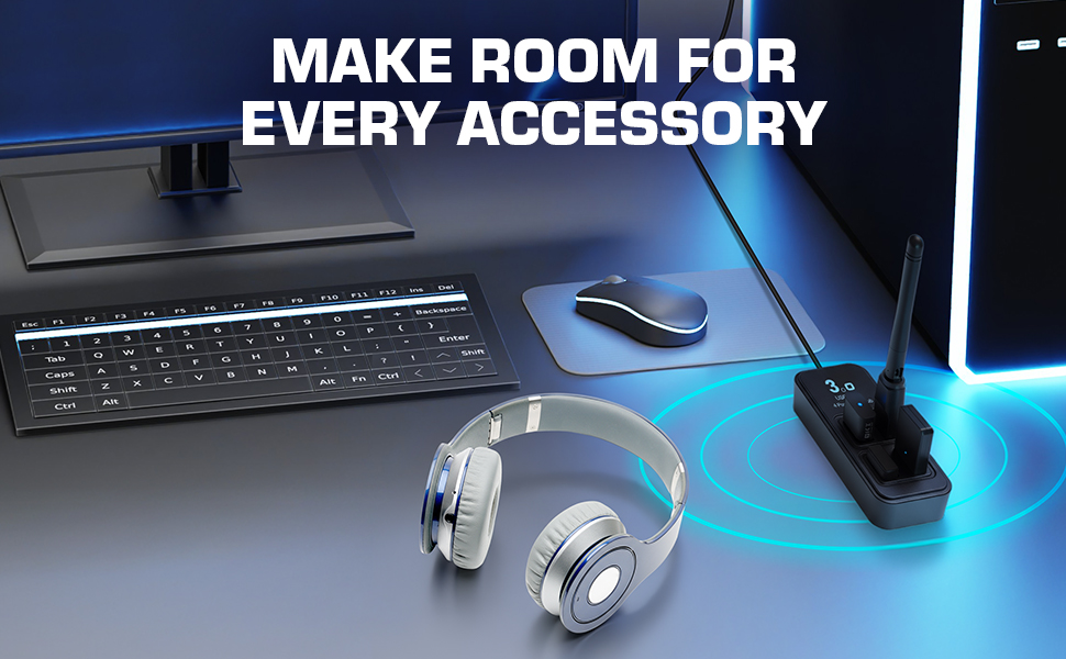 Powered Dongle USB 3.0 Hub for Gaming – Stable Connection & Lag-Free for Mouse, Keyboard