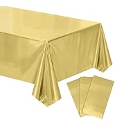 mwellewm 3Pcs Gold Tablecloth Light Champagne Gold Disposable Table Cloth Plastic Metal Shiny Foi...