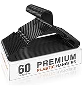 HOUSE DAY Black Plastic Hangers 60 Pack, Plastic Clothes Hangers Space Saving, Sturdy Clothing No...