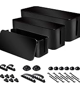 Cable Organizer Box Set of Three, Power Cover Cord Holder Surge Protector for Desk (Black)