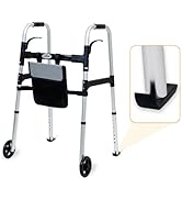 iLiving Easy Folding Rolling Walker with Shopping Bag Basket and Glide Skis - Upright Mobility Ai...