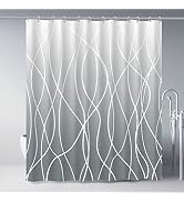 Punkray Ombre Grey Shower Curtain for Bathroom with Hooks,White Shower Curtain Set,Stripe Bath Cu...