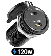 Acegoo 120W 12V USB Outlet, PD3.0 100W Type-C Car Laptop Charger, Dual Port Fast Charging Socket ...