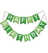 Green Happy Birthday Banner Greenery Theme Birthday Party Bunting Supplies Signs for Birthday Gar...