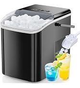 DUMOS Countertop Ice Maker with Handle, 26lbs/24H Portable Ice Machine, 9 Bullet Cubes Ready in 6...