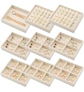 Ewen 9 Set of Mini Stackable Jewelry Trays in 4 Different Layouts, 4.72x3.74x0.98in Velvet Displa...