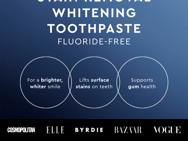 moon stain removal whitening toothpaste fluoride-free, lifts surface stains, supports gum health