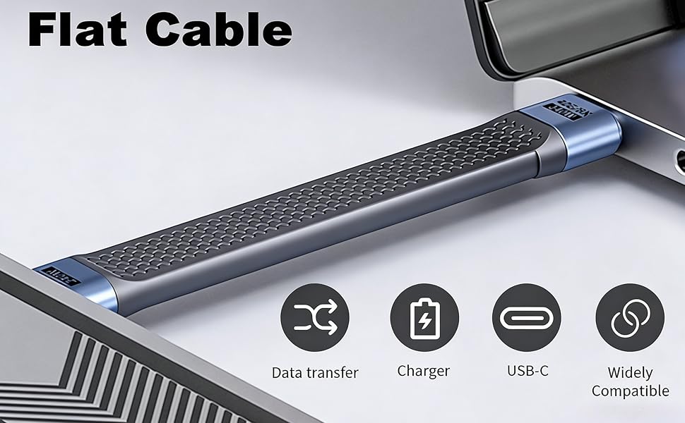 Short USB C Extension 40Gbps, Flat USB C Cable