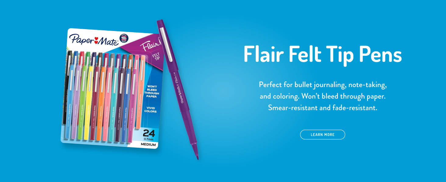 paper mate flair felt tip pens blue background teacher student bullet journaling smear fade bleed