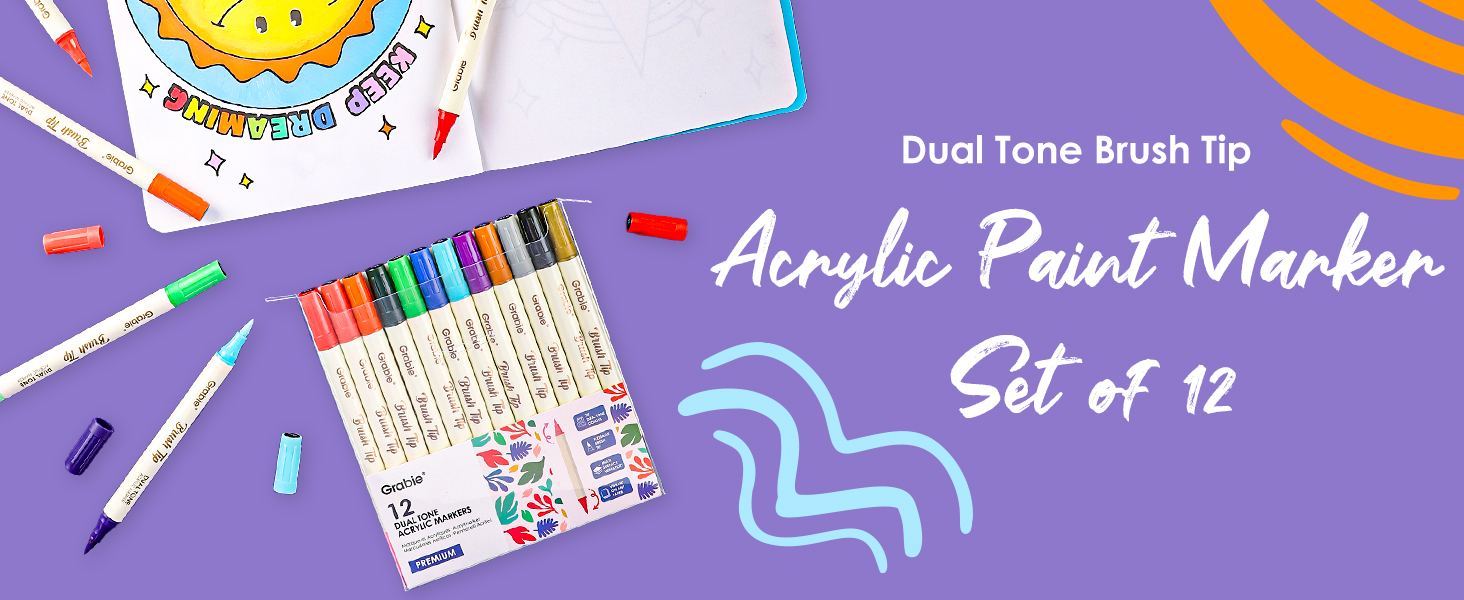 dual tip acrylic marker set of 12