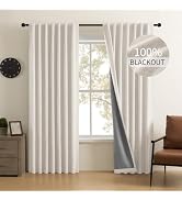 CUCRAF 100% Blackout Greyish White Linen Curtains 84 Inch Length 2 Panels Set, Back Tab/Rod Pocke...