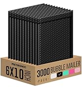 Metronic Bubble Mailers 6x10 Inch 3000 Pack Black Waterproof Bubble Mailer Usable Size 6x9'' Padd...