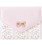 Sunwel Fashion Floral Prints Wallet with Pink Bow Small Bifold Wallet with Zipper Coin Pouch Card...