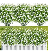 Besteek 24 Bundles Artificial Flowers for Outdoors, Faux Plastic Flowers UV Resistant Fake Greene...
