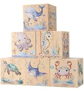 6 Pcs Ocean Animal Nursery Decor Blocks Wooden Shelf Decor for Baby Nursery Room Kids Bedroomm