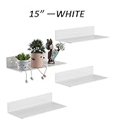 Hexsonhoma Sezanrpt 4 Pack White Acrylic Floating Shelves 15 Inches, Wall Hanging Bathroom Shelve...