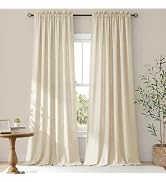 COSENNATUR Linen Curtains Textured Semi-Sheer Window Drape Curtains 42" W | Solid Thermal-Insulat...