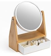 YEAKE Vanity Makeup Mirror with Natural Bamboo Stand, 1X/3X Double Sided Magnifying Mirror with O...