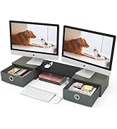 WESTREE Dual Monitor Stand Riser with Two Drawers, Extra Large Storage Monitor Stand for 2 Monito...