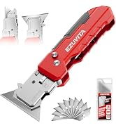 EZUVITA 2-in-1 Folding Utility Knife & Scraper with 13 SK5 Blades | Folding Box Cutter, Quick Bla...