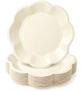 Vyntra Ivory Scalloped Paper Plates, 50 Count 7 Inch Disposable Dessert Plates, Elegant Party Pla...