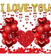 Adeyoo Valentines Day Balloons Kit,106Pcs Red Heart Balloons with 300Pcs Rose Petals,I Love You B...